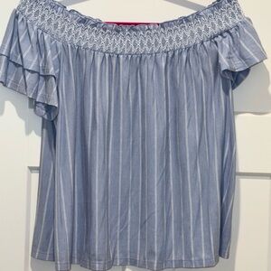 American Eagle Blue Striped Off-Shoulder Top